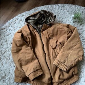 Tan Hooded XXL hunting thick Winter men’s Jacket with Camouflage Interior